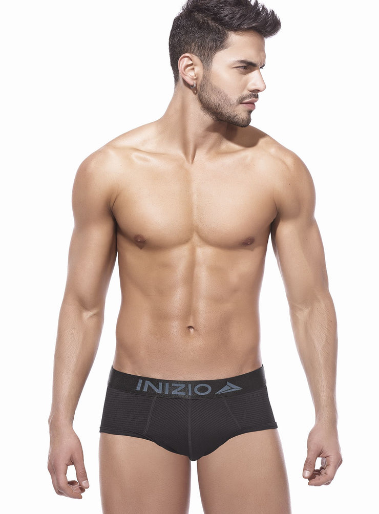 Mens stretch, microfiber briefs, Inizio Fit logo on the band, variants in black, smoky grey, and white, by Inizio Fit sold by ironangelsfashion.com | Calzoncillos de microfibra con estiramiento para hombre, logotipo de Inizio Fit en la banda, viene en negro, gris humado o blanco